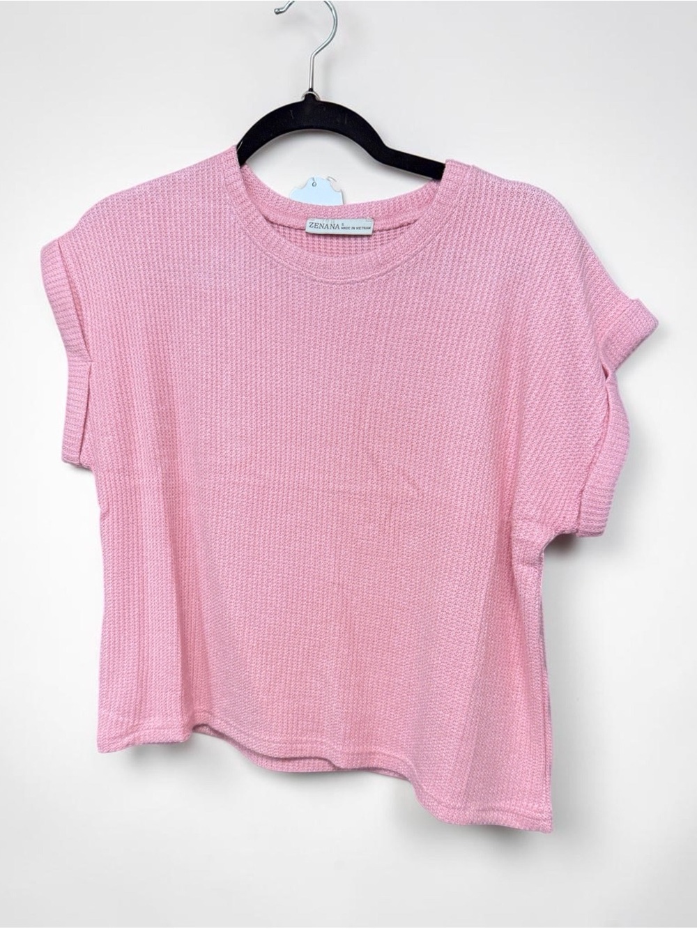 Zenana Outfitters Light Pink Short Sleeve Waffle Knit Tee and Pant Set